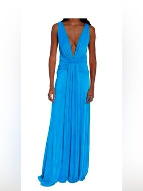 Issa London Blue Plunging Mandarin Gown